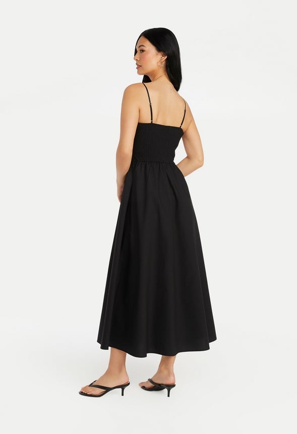 Smocked Poplin Maxi Dress