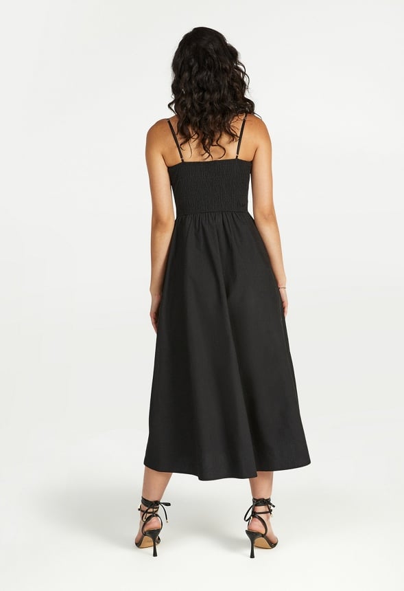 Smocked Poplin Maxi Dress