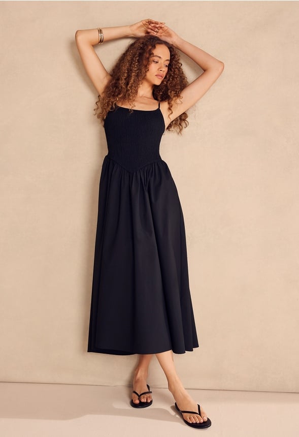 Smocked Poplin Maxi Dress