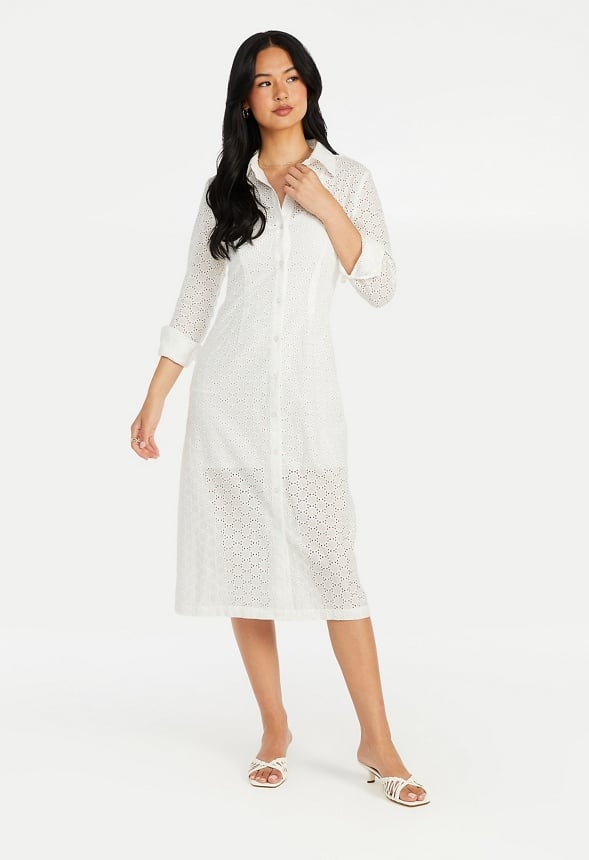 Button Down Eyelet Midi Dress