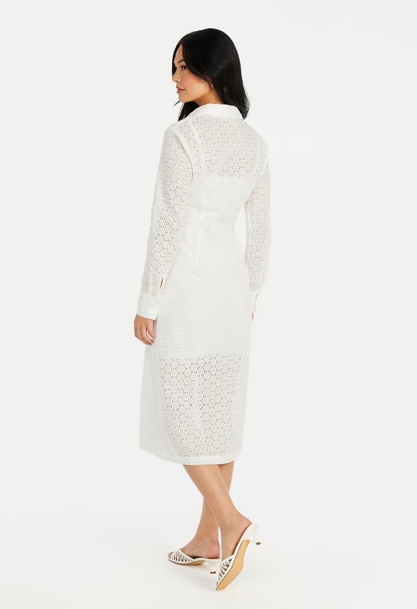 Button Down Eyelet Midi Dress