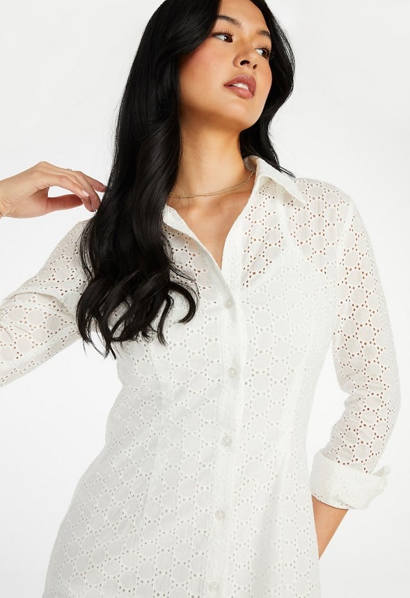 Button Down Eyelet Midi Dress