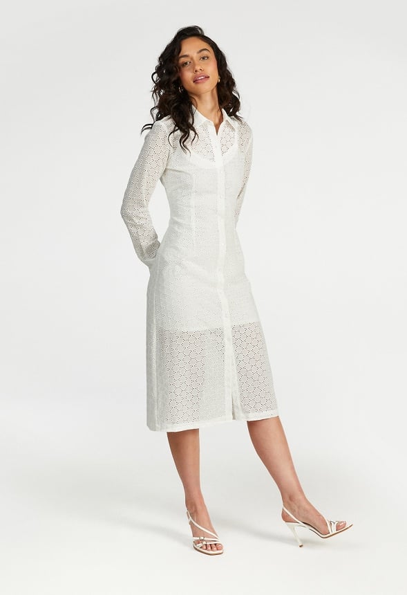 Button Down Eyelet Midi Dress