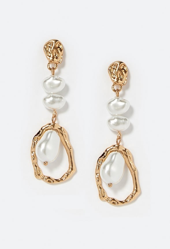Mia Organic Metal And Pearl Dangle Earrings