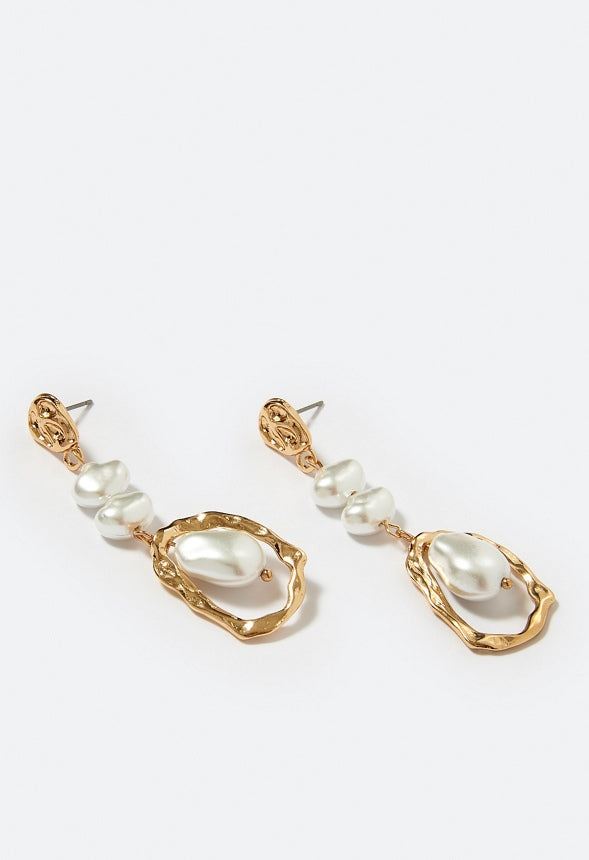 Mia Organic Metal And Pearl Dangle Earrings