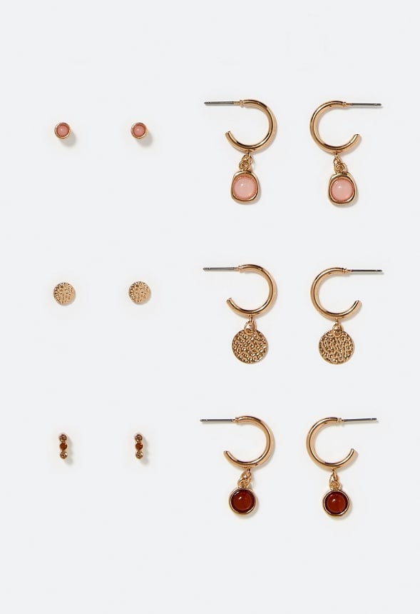 6-Pair Hana Mixed Metal Studs & Hoops With Smooth Stone Inlay 