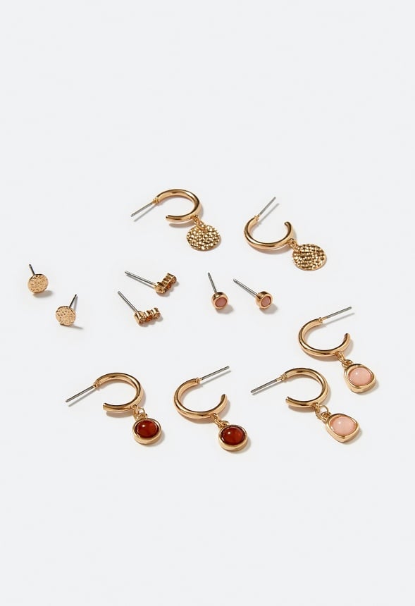 6-Pair Hana Mixed Metal Studs & Hoops With Smooth Stone Inlay 