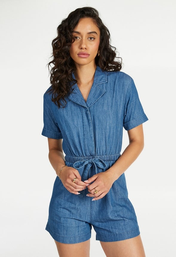Short Sleeve Chambray Romper