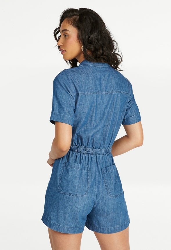 Short Sleeve Chambray Romper
