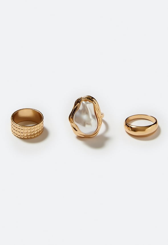 Lori Organic Pearl And 3 Rings Metal Set