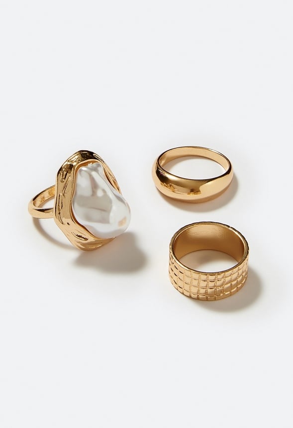 Lori Organic Pearl And 3 Rings Metal Set