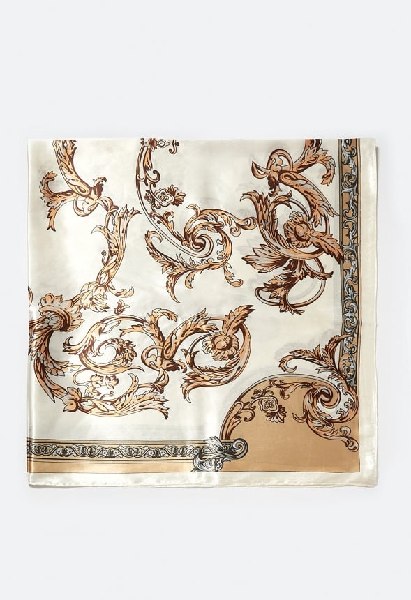 Lena Cream And Gold Mixed Print Silk Like Scarf