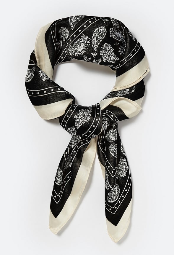 Tia Paisley Print Silk Like Scarf With Cream Border