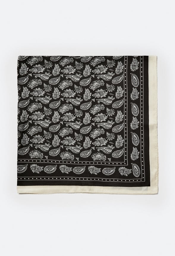 Tia Paisley Print Silk Like Scarf With Cream Border
