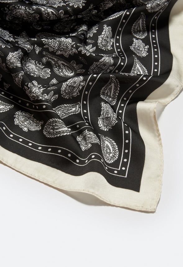 Tia Paisley Print Silk Like Scarf With Cream Border